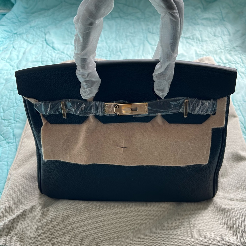 In the style of Hermès Black Leather Bag